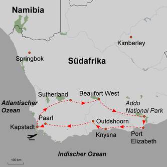 Reiseroute Flittwochen im Westen Südafrikas